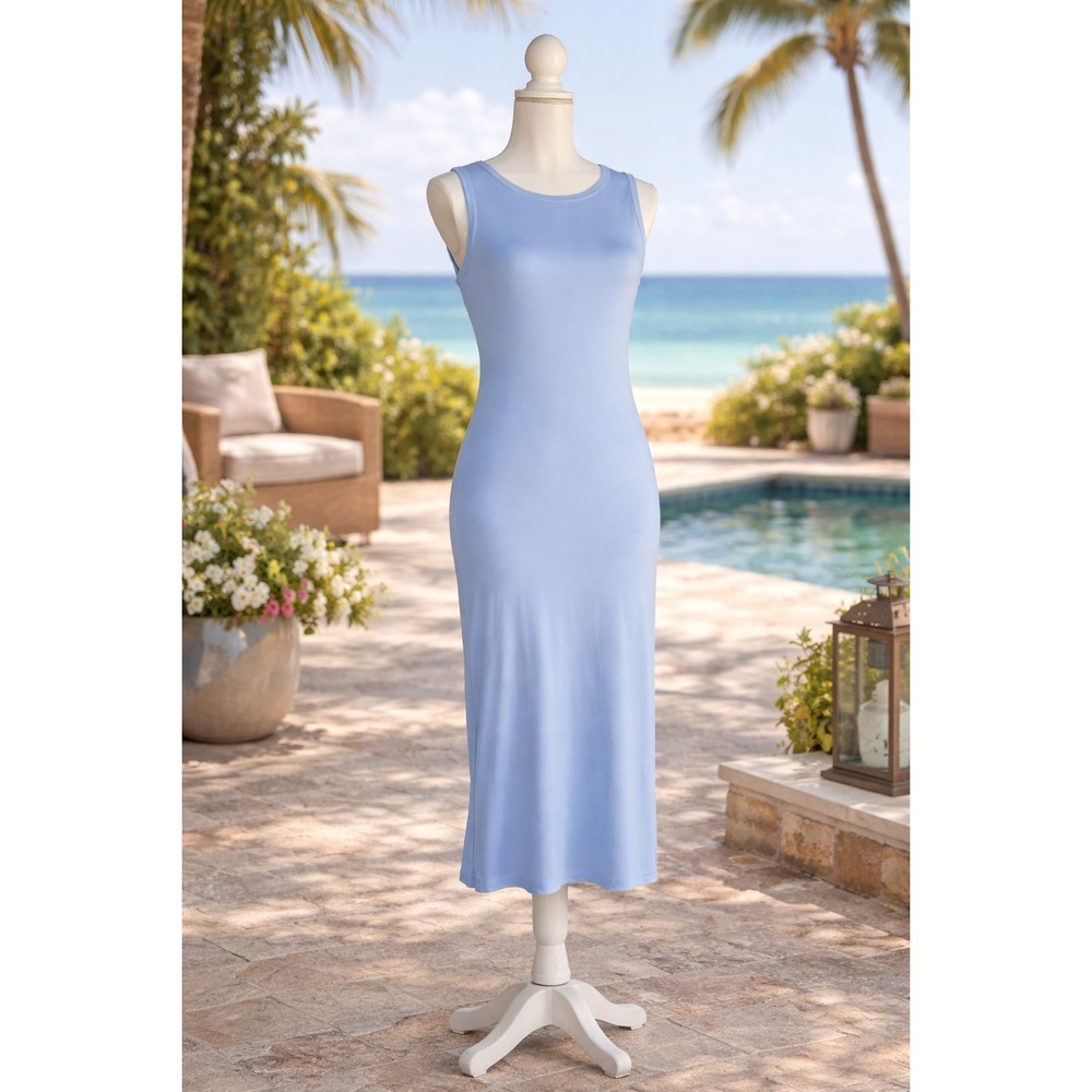 NWT Midi Dress Womens Medium Light Blue Ribbed Sleevelessβ Casual Knit Dress